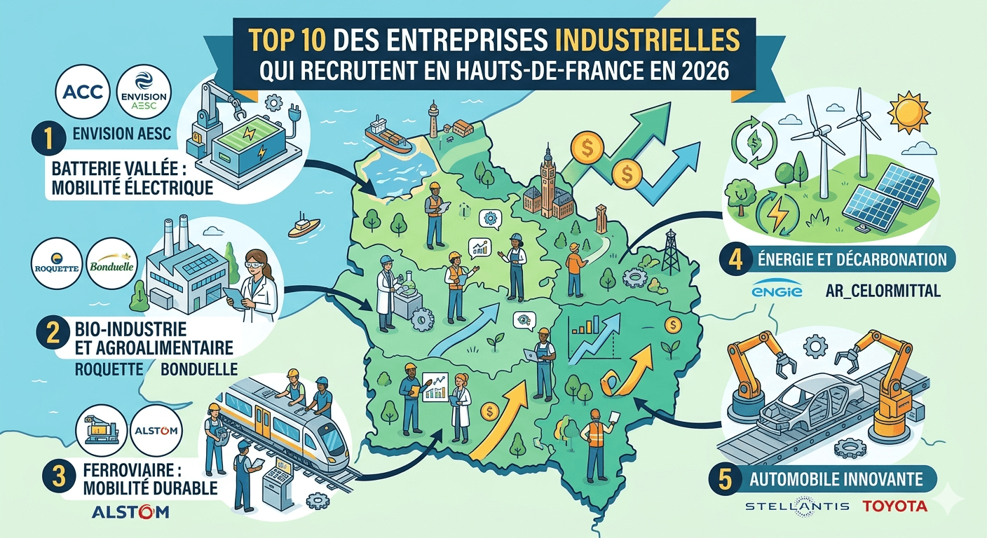 Top 10 des entreprises industrielles qui recrutent en Hauts-de-France en 2026