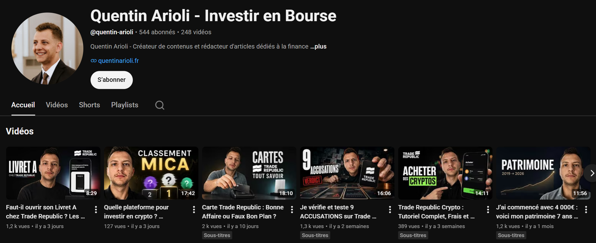 Quentin Arioli partage aussi du contenu sur Youtube.